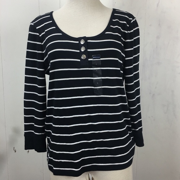 NWT Black w/ White Stripes American Living Top - Picture 1 of 7